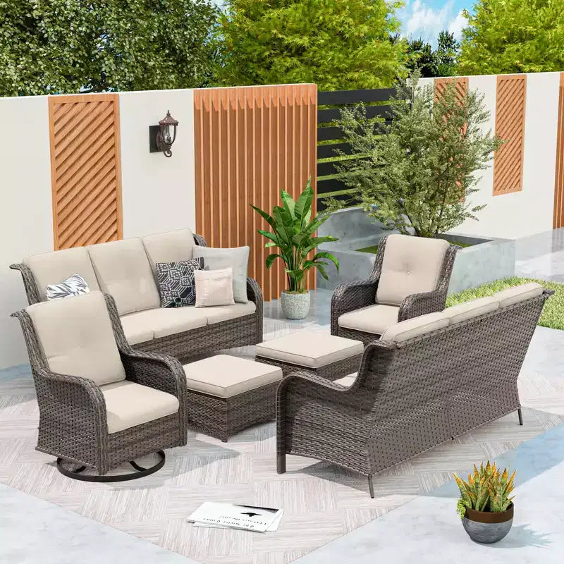 UPTIOT 6-teiliges Rattan-Sitzgruppe für die Terrasse
