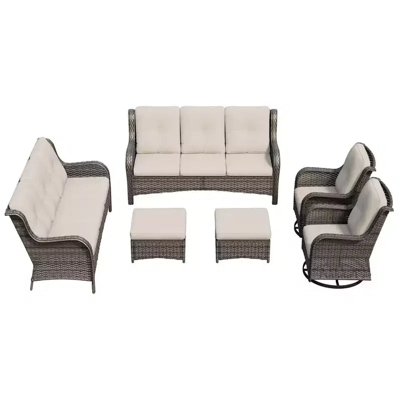 UPTIOT 6-Piece Wicker Patio Conversation Set Rattan Seating Set