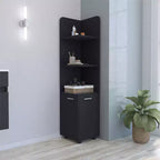Bathroom Floor Storage Cabinet, Tall Bathroom Storage Unit with 2-Door Base Cabinet, 3 Tier Open Shelves