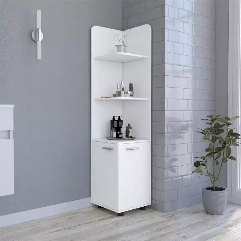 Badezimmer-Bodenschrank, hoher Badezimmerschrank mit 2-türigem Unterschrank, offenen Regalen mit 3 Ebenen