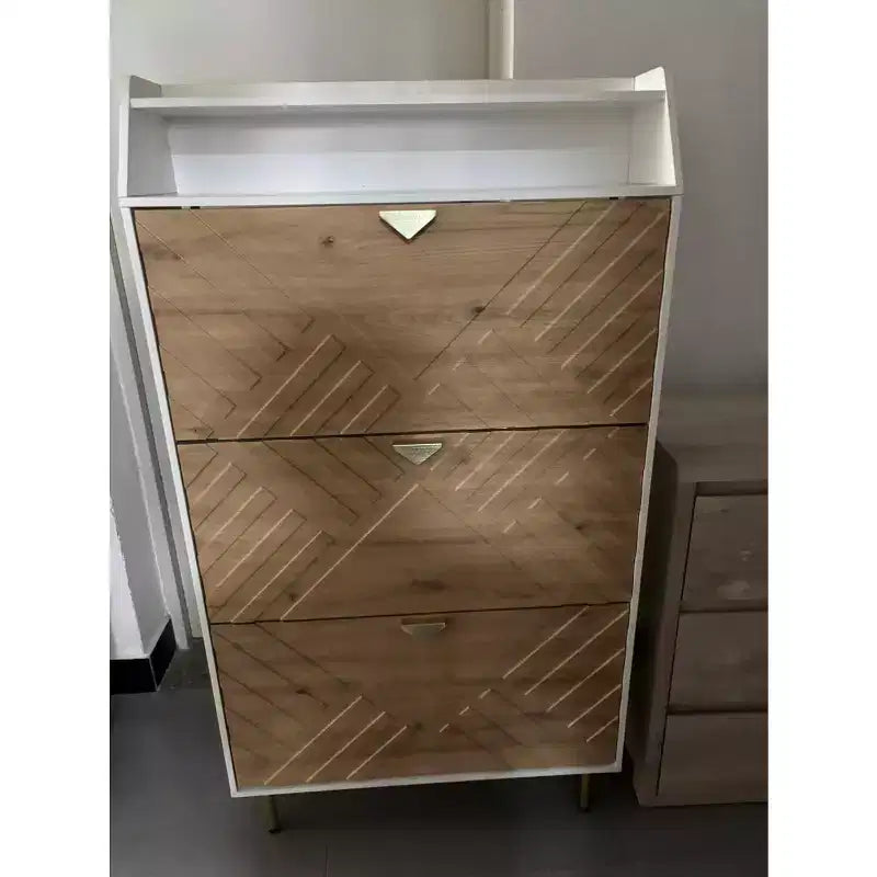 Freestanding Wood Finish Shelf Space-Saving Adjustable Cabinet, Entryways/Bedrooms