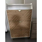 Freestanding Wood Finish Shelf Space-Saving Adjustable Cabinet, Entryways/Bedrooms