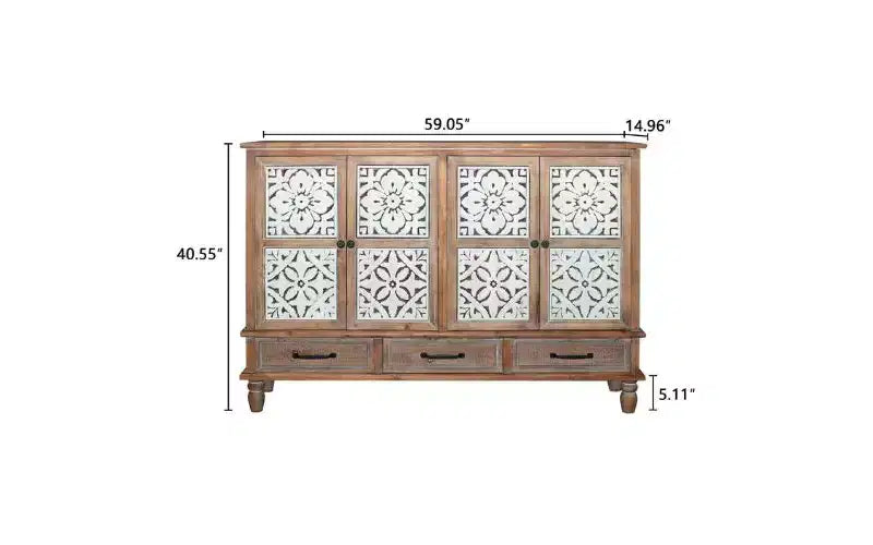 GDFStudio Patel Rustikales Tannenholz 59.05'' Aufbewahrungs-Sideboard-Schrank mit 3 Schubladen