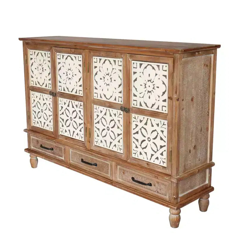 GDFStudio Patel Rustikales Tannenholz 59.05'' Aufbewahrungs-Sideboard-Schrank mit 3 Schubladen