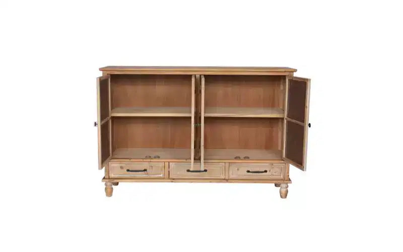 GDFStudio Patel Rustikales Tannenholz 59.05'' Aufbewahrungs-Sideboard-Schrank mit 3 Schubladen
