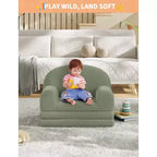2-in-1 Kinder Schlafsofa & Liege, Halbmond-Design Couchbett, ausklappbares Teddy-Fleece-Kindersofa, maschinenwaschbarer Bezug