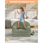 2-in-1 Kinder Schlafsofa & Liege, Halbmond-Design Couchbett, ausklappbares Teddy-Fleece-Kindersofa, maschinenwaschbarer Bezug