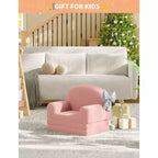2-in-1 Kinder Schlafsofa & Liege, Halbmond-Design Couchbett, ausklappbares Teddy-Fleece-Kindersofa, maschinenwaschbarer Bezug