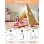 2-in-1 Kinder Schlafsofa & Liege, Halbmond-Design Couchbett, ausklappbares Teddy-Fleece-Kindersofa, maschinenwaschbarer Bezug