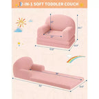 2-in-1 Kinder Schlafsofa & Liege, Halbmond-Design Couchbett, ausklappbares Teddy-Fleece-Kindersofa, maschinenwaschbarer Bezug
