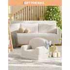 2-in-1 Kinder Schlafsofa & Liege, Halbmond-Design Couchbett, ausklappbares Teddy-Fleece-Kindersofa, maschinenwaschbarer Bezug