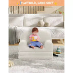 2-in-1 Kinder Schlafsofa & Liege, Halbmond-Design Couchbett, ausklappbares Teddy-Fleece-Kindersofa, maschinenwaschbarer Bezug