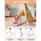 2-in-1 Kinder Schlafsofa & Liege, Halbmond-Design Couchbett, ausklappbares Teddy-Fleece-Kindersofa, maschinenwaschbarer Bezug