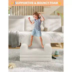 2-in-1 Kinder Schlafsofa & Liege, Halbmond-Design Couchbett, ausklappbares Teddy-Fleece-Kindersofa, maschinenwaschbarer Bezug
