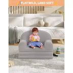 2-in-1 Kinder Schlafsofa & Liege, Halbmond-Design Couchbett, ausklappbares Teddy-Fleece-Kindersofa, maschinenwaschbarer Bezug