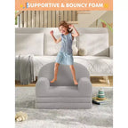 2-in-1 Kinder Schlafsofa & Liege, Halbmond-Design Couchbett, ausklappbares Teddy-Fleece-Kindersofa, maschinenwaschbarer Bezug