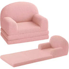 2-in-1 Kinder Schlafsofa & Liege, Halbmond-Design Couchbett, ausklappbares Teddy-Fleece-Kindersofa, maschinenwaschbarer Bezug