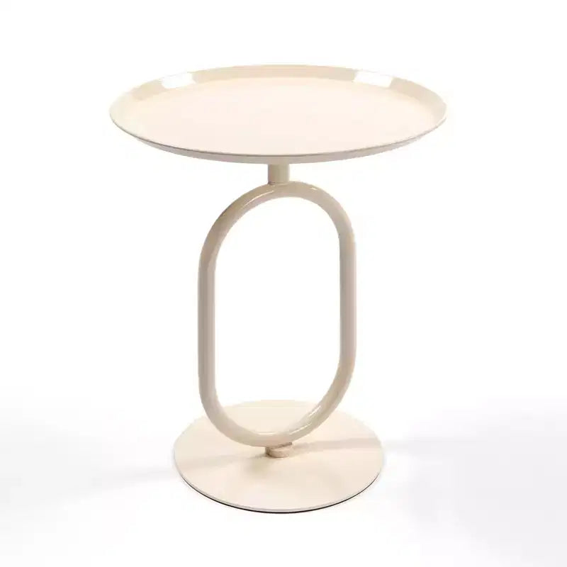 Okak Elegante Laternen-förmiger Beistelltisch mit Metallgestell, runder kleiner Tisch mit Sockel, Akzenttisch für Wohnzimmer, kleine Räume
