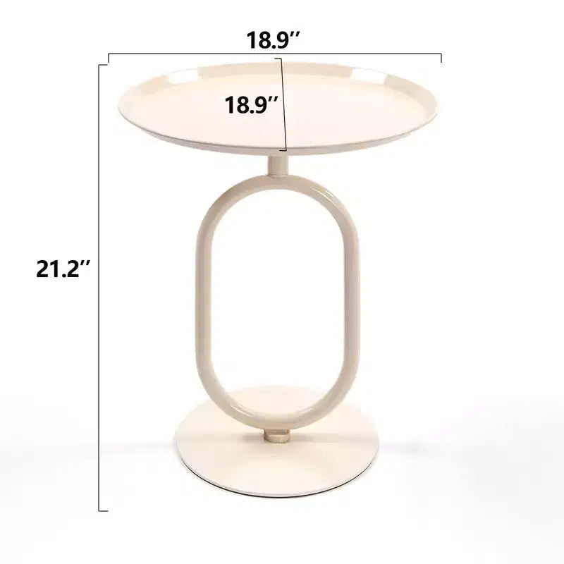 Okak Elegante Laternen-förmiger Beistelltisch mit Metallgestell, runder kleiner Tisch mit Sockel, Akzenttisch für Wohnzimmer, kleine Räume