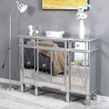 VINGLI Mirrored Console Table, Modern Buffet Cabinet/Sideboard/TV Stand with 3 Drawers and 4 Doors (Silver, 48 L x 14 W x 36 H)