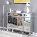 VINGLI Mirrored Console Table, Modern Buffet Cabinet/Sideboard/TV Stand with 3 Drawers and 4 Doors (Silver, 48 L x 14 W x 36 H)