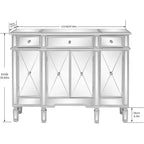 VINGLI Verspiegelter Konsolentisch, Modernes Buffet/Sideboard/TV-Schrank mit 3 Schubladen und 4 Türen (Silber, 122 B x 35,5 T x 91,5 H cm)