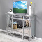 VINGLI Verspiegelter Konsolentisch, Modernes Buffet/Sideboard/TV-Schrank mit 3 Schubladen und 4 Türen (Silber, 122 B x 35,5 T x 91,5 H cm)