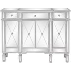 VINGLI Verspiegelter Konsolentisch, Modernes Buffet/Sideboard/TV-Schrank mit 3 Schubladen und 4 Türen (Silber, 122 B x 35,5 T x 91,5 H cm)
