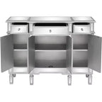 VINGLI Verspiegelter Konsolentisch, Modernes Buffet/Sideboard/TV-Schrank mit 3 Schubladen und 4 Türen (Silber, 122 B x 35,5 T x 91,5 H cm)