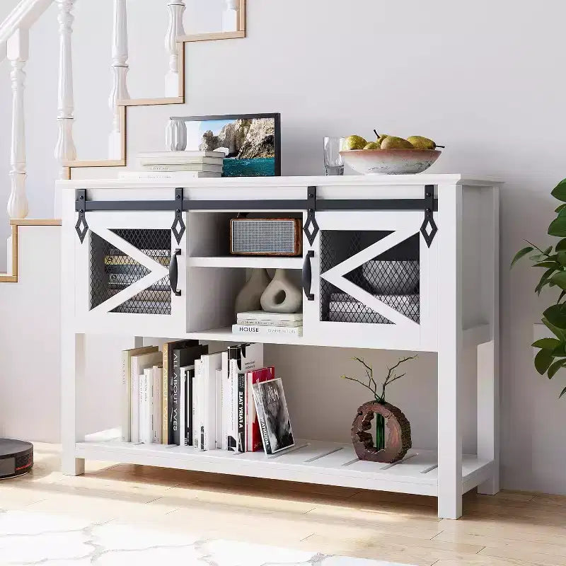 46 Konsolentisch mit offenem Ablagefach, moderner Holztisch mit 2 Etagen, Sofatische hinterm Sofa für Wohnzimmer, Flur, Eingangsfoyer