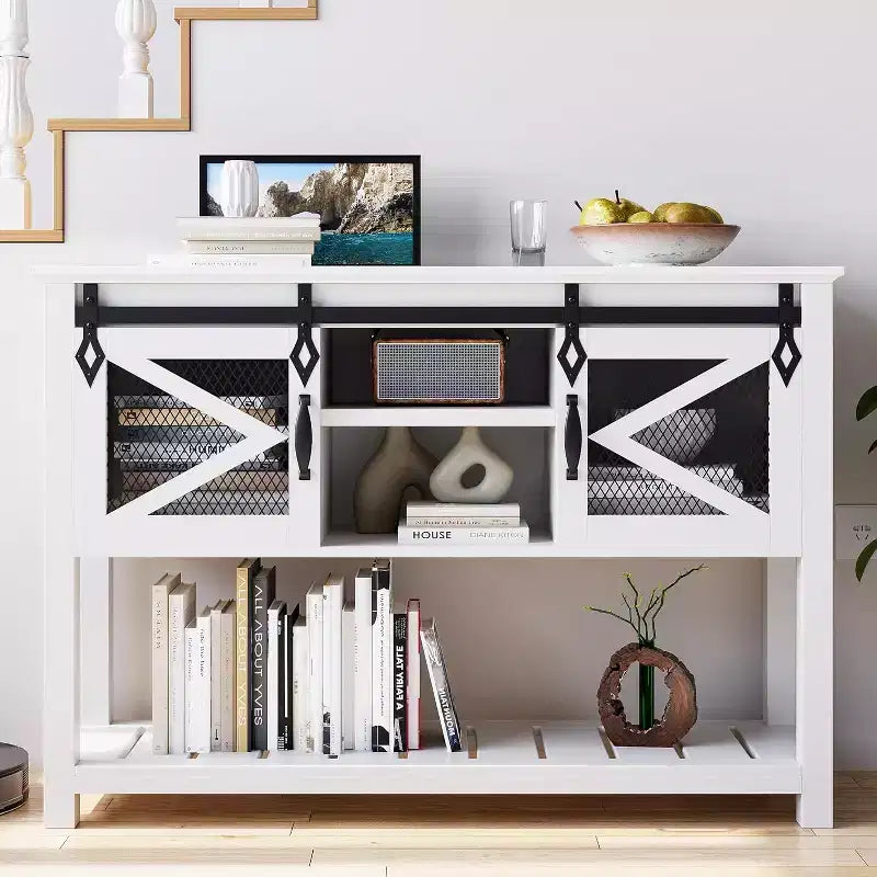 46 Konsolentisch mit offenem Ablagefach, moderner Holztisch mit 2 Etagen, Sofatische hinterm Sofa für Wohnzimmer, Flur, Eingangsfoyer