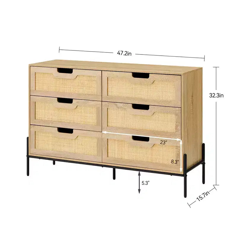 Große, breite Kommode mit 6 Schubladen, robuste Metallbeine, Bauernhaus-Kommode für Schrank, Wohnzimmer, Schlafzimmer,