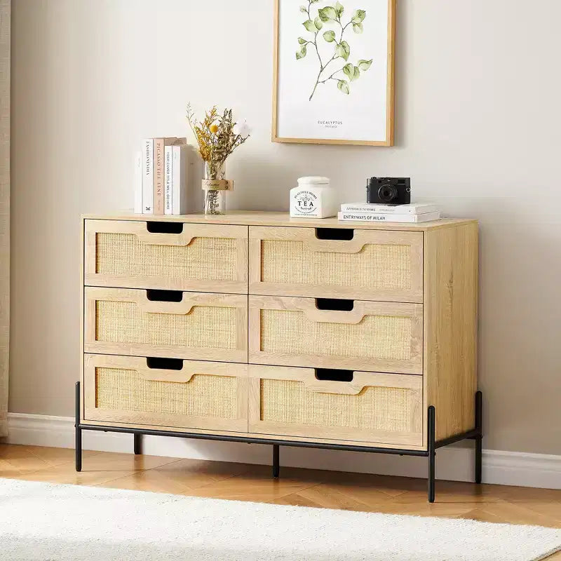 Große, breite Kommode mit 6 Schubladen, robuste Metallbeine, Bauernhaus-Kommode für Schrank, Wohnzimmer, Schlafzimmer,