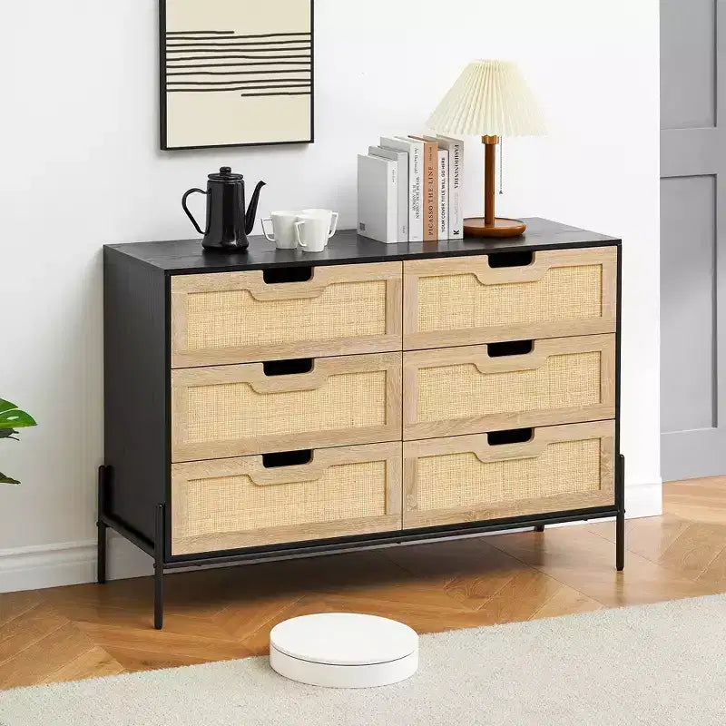 Große, breite Kommode mit 6 Schubladen, robuste Metallbeine, Bauernhaus-Kommode für Schrank, Wohnzimmer, Schlafzimmer,