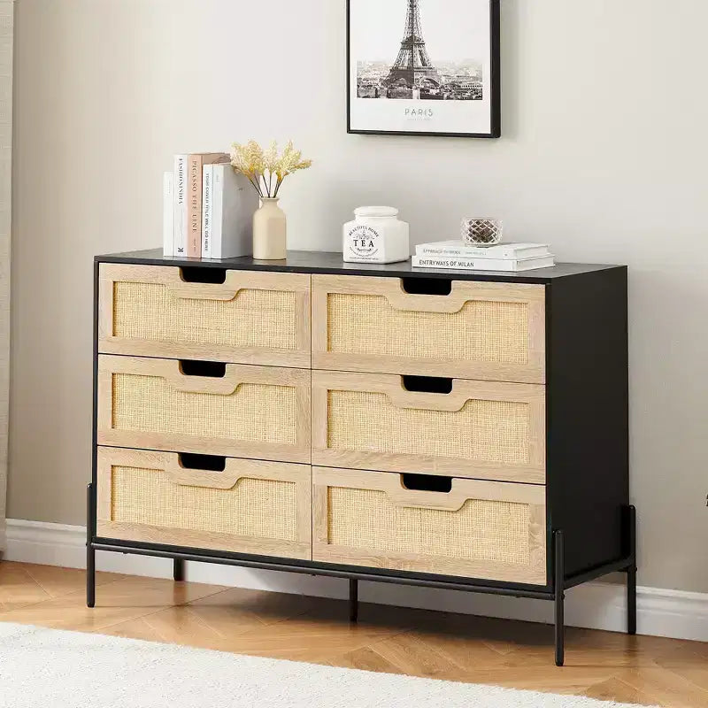 Große, breite Kommode mit 6 Schubladen, robuste Metallbeine, Bauernhaus-Kommode für Schrank, Wohnzimmer, Schlafzimmer,