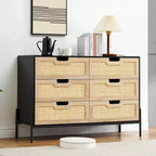 Large Wide 6 Drawer Dresser, Sturdy Metal Legs Farmhouse Chest of Drawer for Closet, Living Room, Bedroom,