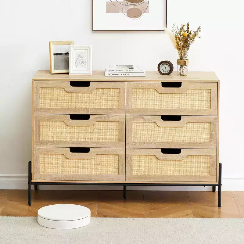 Große, breite Kommode mit 6 Schubladen, robuste Metallbeine, Bauernhaus-Kommode für Schrank, Wohnzimmer, Schlafzimmer,