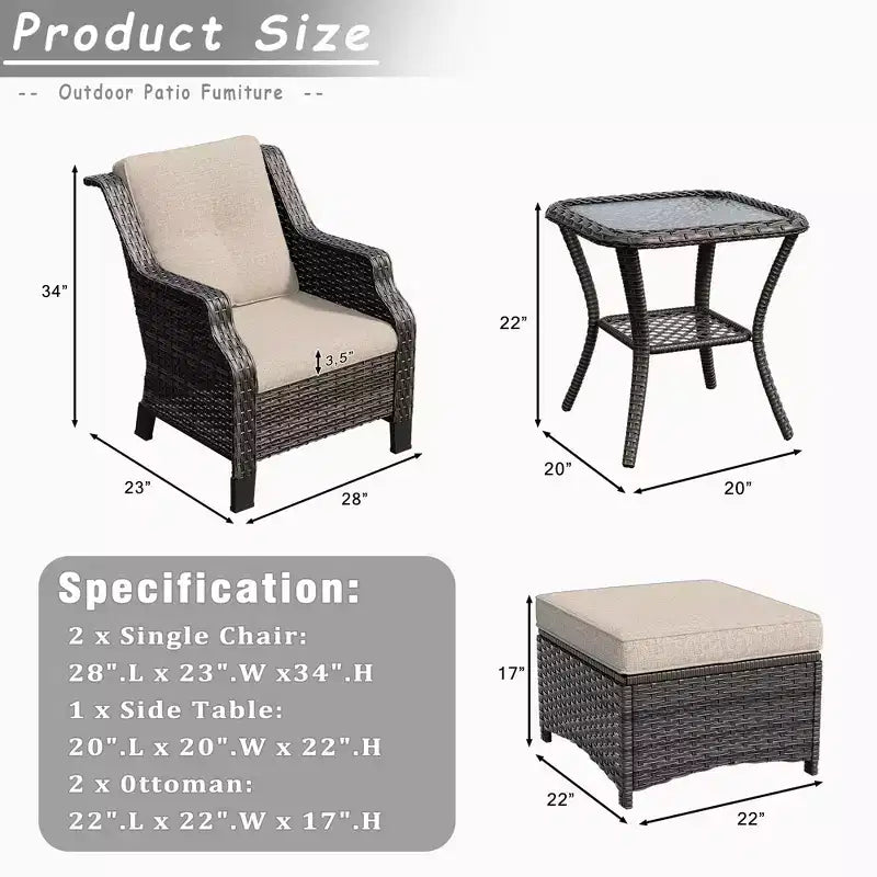 UPTIOT 5-teiliges Korbsessel-Set für den Außenbereich