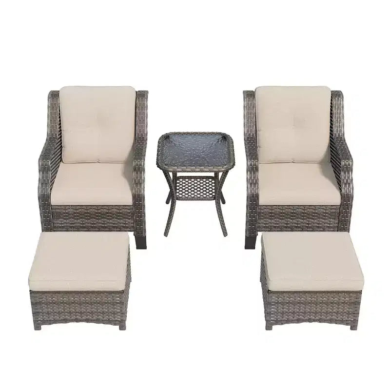 UPTIOT 5-Piece Wicker Patio Conversation Set Outdoor Lounge Chair