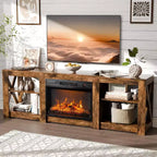 VINGLI Fireplace TV Stand for up to 80 inch TVs, Farmhouse Entertainment Center with Electric Fireplace Heater & Adjustable Shelves