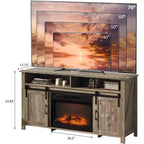 VINGLI Kamin-TV-Ständer mit Schiebetür für 70-Zoll-Fernseher, Bauernhaus-Unterhaltungscenter mit 23-Zoll-Kamin, Kamin-Medienkonsole