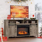 VINGLI Kamin-TV-Ständer mit Schiebetür für 70-Zoll-Fernseher, Bauernhaus-Unterhaltungscenter mit 23-Zoll-Kamin, Kamin-Medienkonsole