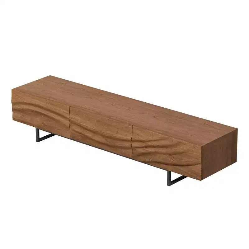 Luck Live 82.83 Mid-Century Modern Massivholz TV-Schrank mit Relief – 3 Schubladen, Metallbeine & Belüftungslöcher