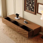 Luck Live 82.83 Mid-Century Modern Massivholz TV-Schrank mit Relief – 3 Schubladen, Metallbeine & Belüftungslöcher