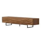 Luck Live 82.83 Mid-Century Modern Massivholz TV-Schrank mit Relief – 3 Schubladen, Metallbeine & Belüftungslöcher