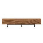Luck Live 82.83 Mid-Century Modern Massivholz TV-Schrank mit Relief – 3 Schubladen, Metallbeine & Belüftungslöcher