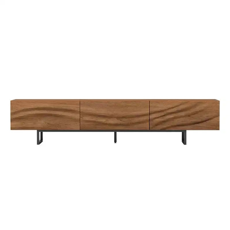 Luck Live 82.83 Mid-Century Modern Massivholz TV-Schrank mit Relief – 3 Schubladen, Metallbeine & Belüftungslöcher