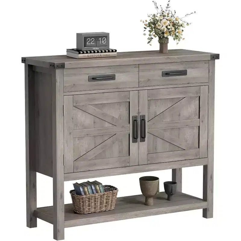 35.4 in Farmhouse Console Table with 2 Storage Drawers and 2-Door Cabinet,Entryway Table with Storage Shelf,for Kitchen, Hallway, Living Room