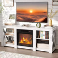 VINGLI Fireplace TV Stand for up to 70 inch TVs, Farmhouse Entertainment Center with Electric Fireplace Heater & Adjustable Shelves