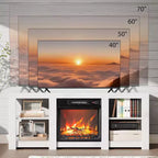VINGLI Kamin-TV-Ständer für Fernseher bis 70 Zoll, Bauernhaus-Unterhaltungscenter mit elektrischem Kaminheizer und verstellbaren Regalen